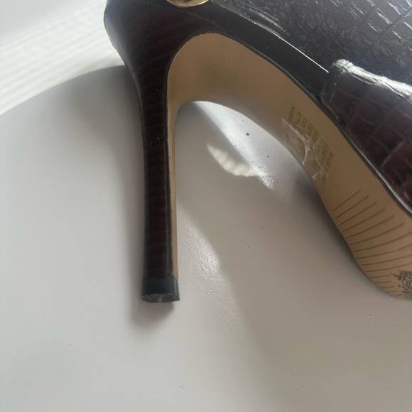 Brown Reptile - Crocodile / Alligator Textured 5.5” Heel 1.5” Platform Sandals - Picture 6 of 7